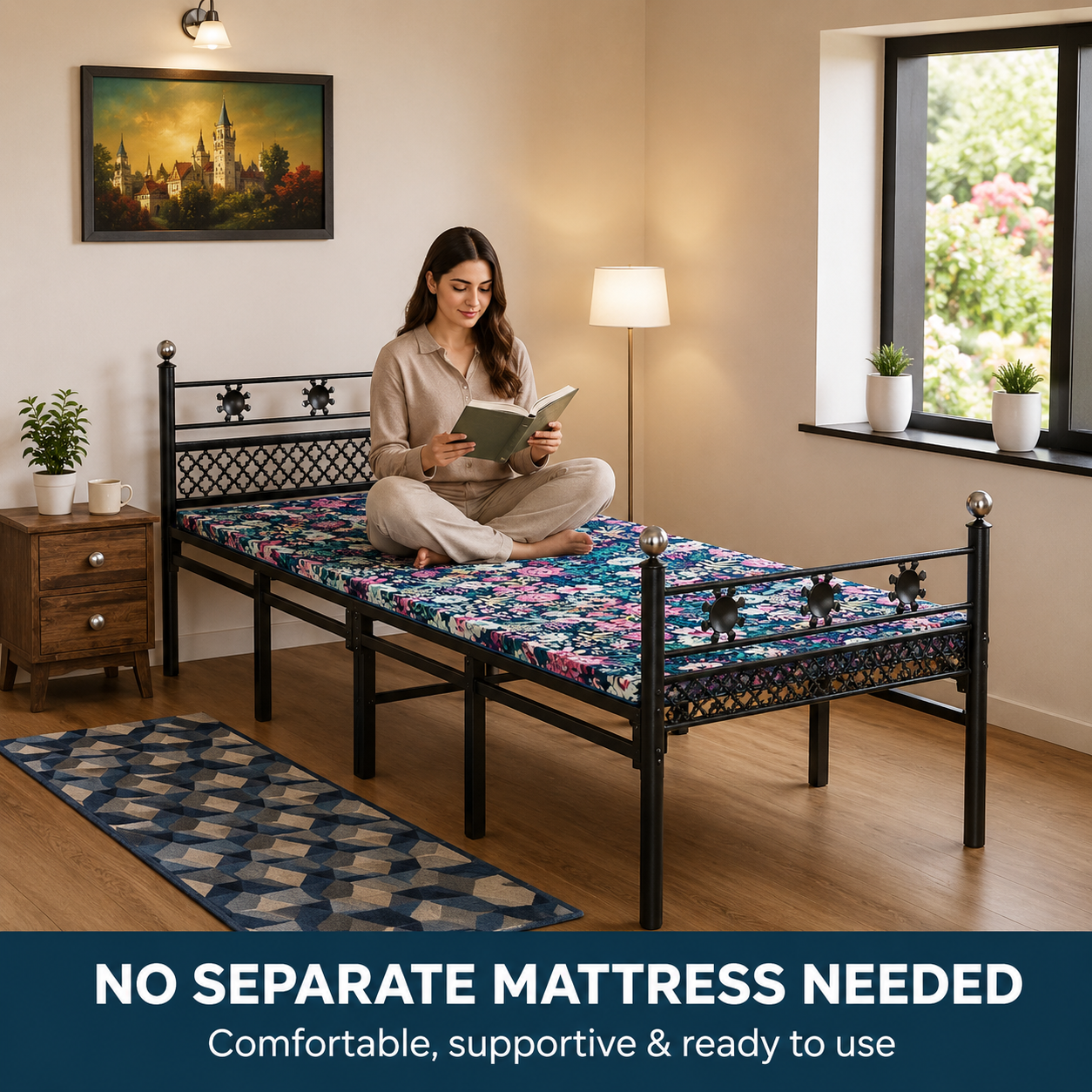 European Style Single Foldable Bed with Hard Mattress 6x3ft | Foldura