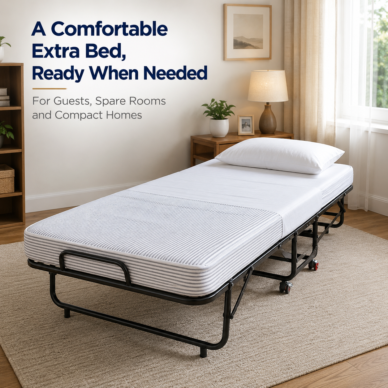 GlideRest Rollaway Foldable Bed 6.5ft x 3ft  with 6 Inch Mattress | Foldura