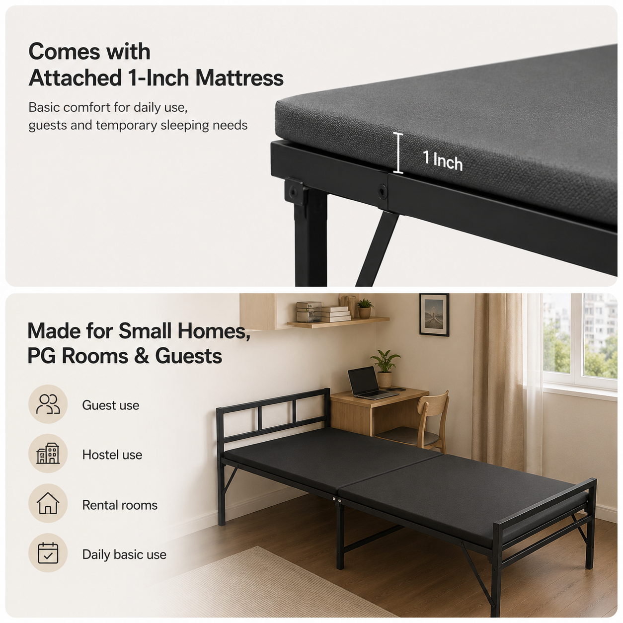 2-Fold Foldable Bed with Cushion 6x3ft | Foldura