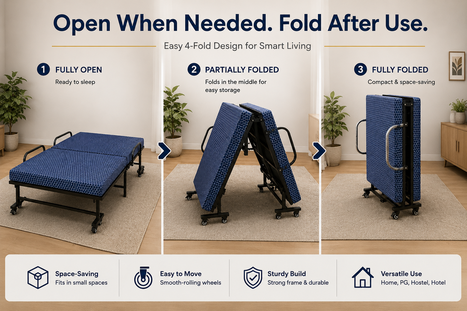 Elevate Series Rollaway Bed | Foldable Comfort, Smart Storage