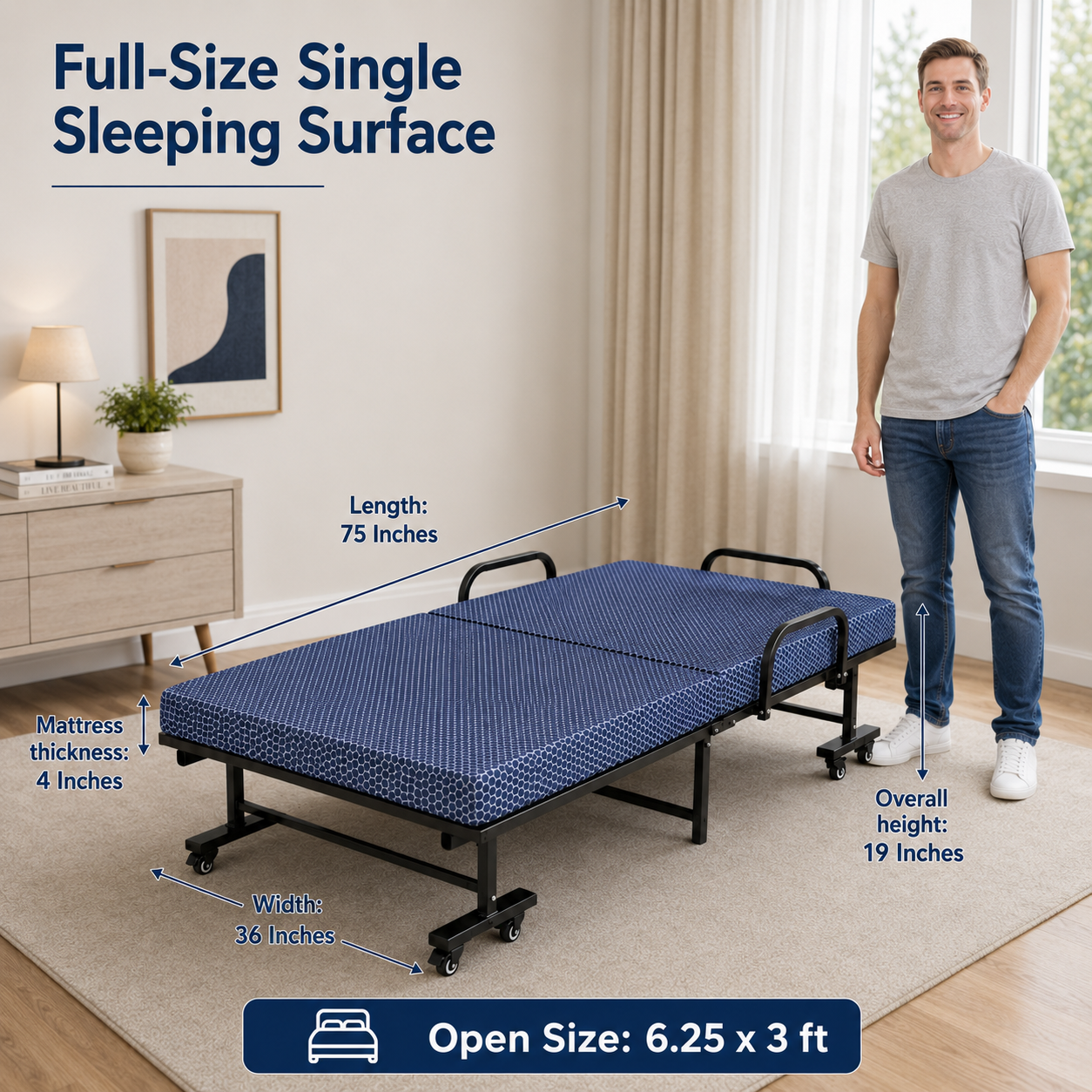 Elevate Series Rollaway Bed | Foldable Comfort, Smart Storage