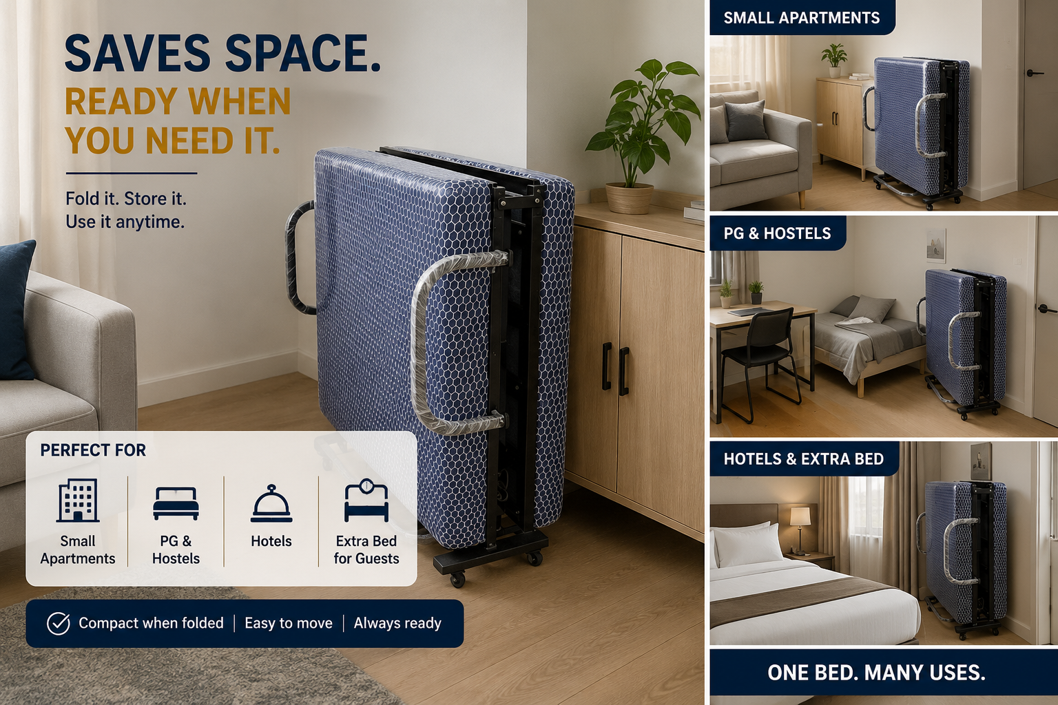 Elevate Series Rollaway Bed | Foldable Comfort, Smart Storage
