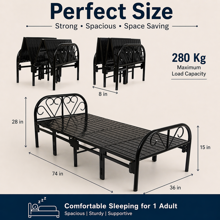 Foldable Metal Single Bed 6x3ft without mat – No Assembly | Foldura