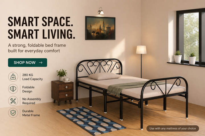 Foldable Metal Single Bed 6x3ft without mat – No Assembly | Foldura