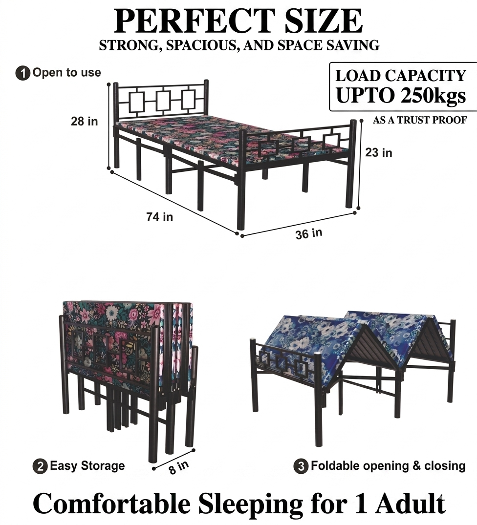 Foldable Single Bed with Mattress 6x3ft Modern Style | Foldura