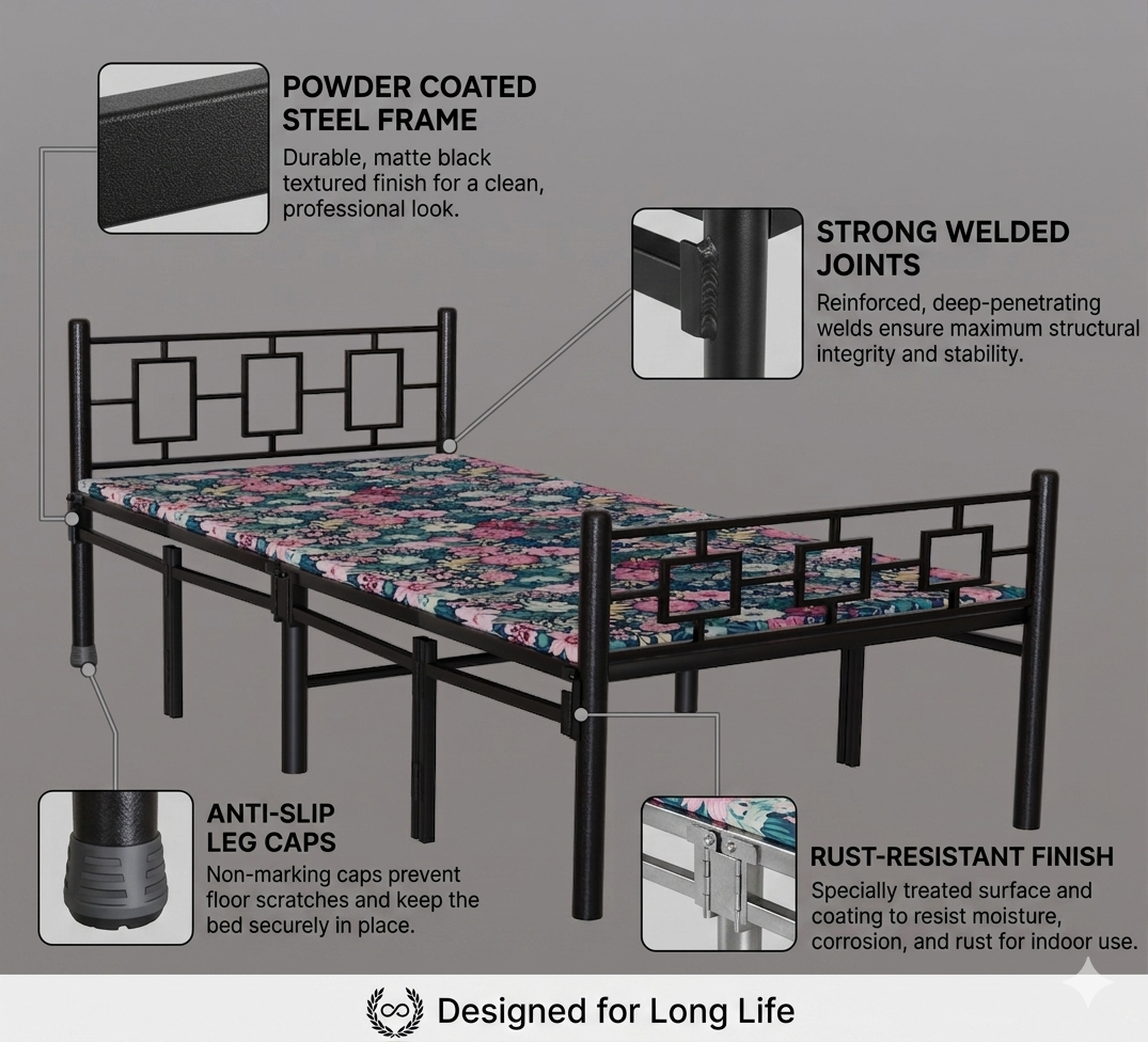 Foldable Single Bed with Mattress 6x3ft Modern Style | Foldura