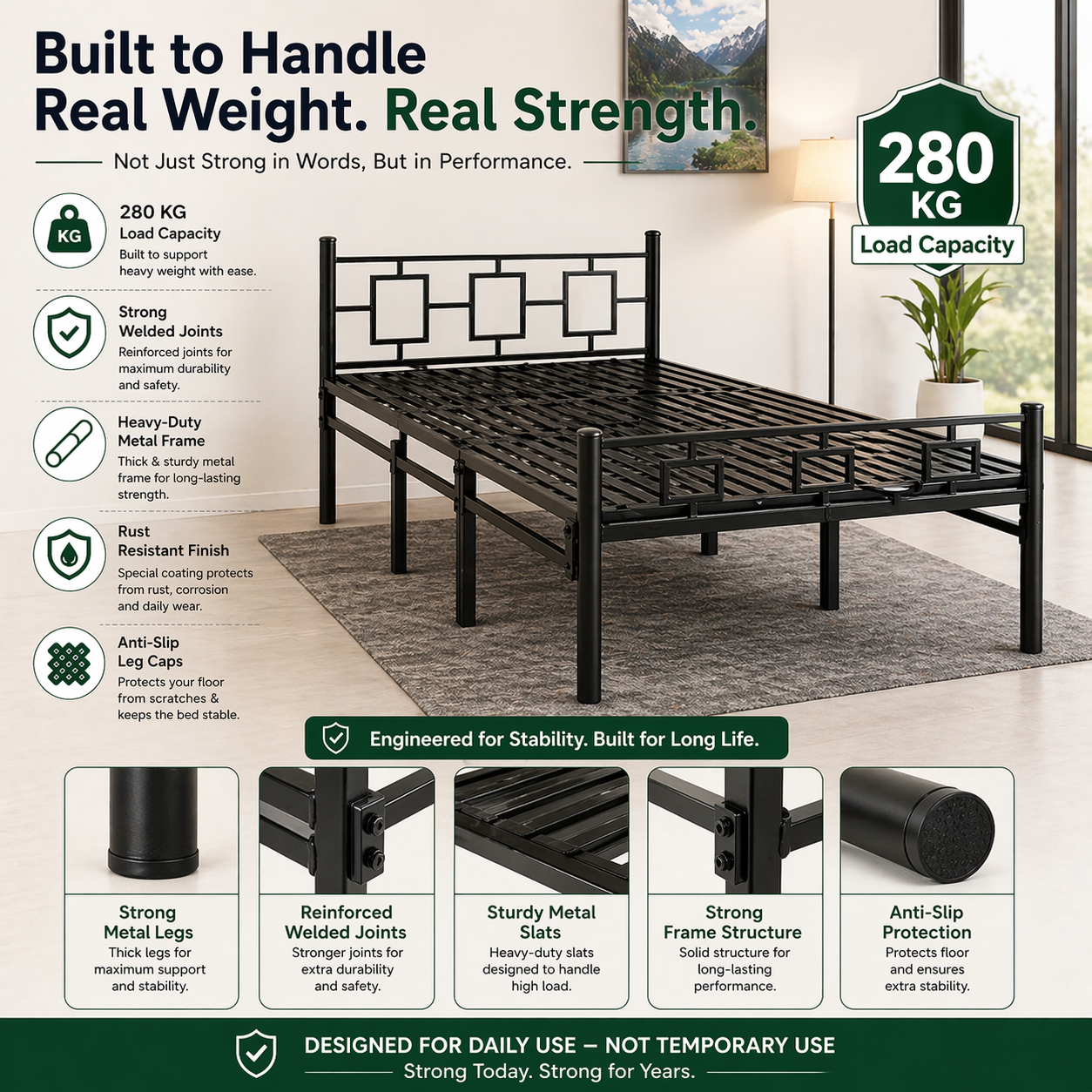 Foldura Furniture Mordern Single Folding Bed without Mattress (6ft by 3ft)