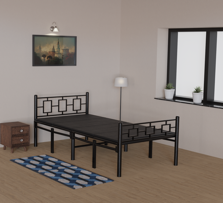 Modern Style Single Foldable Bed with Black Color Mattress | Foldura