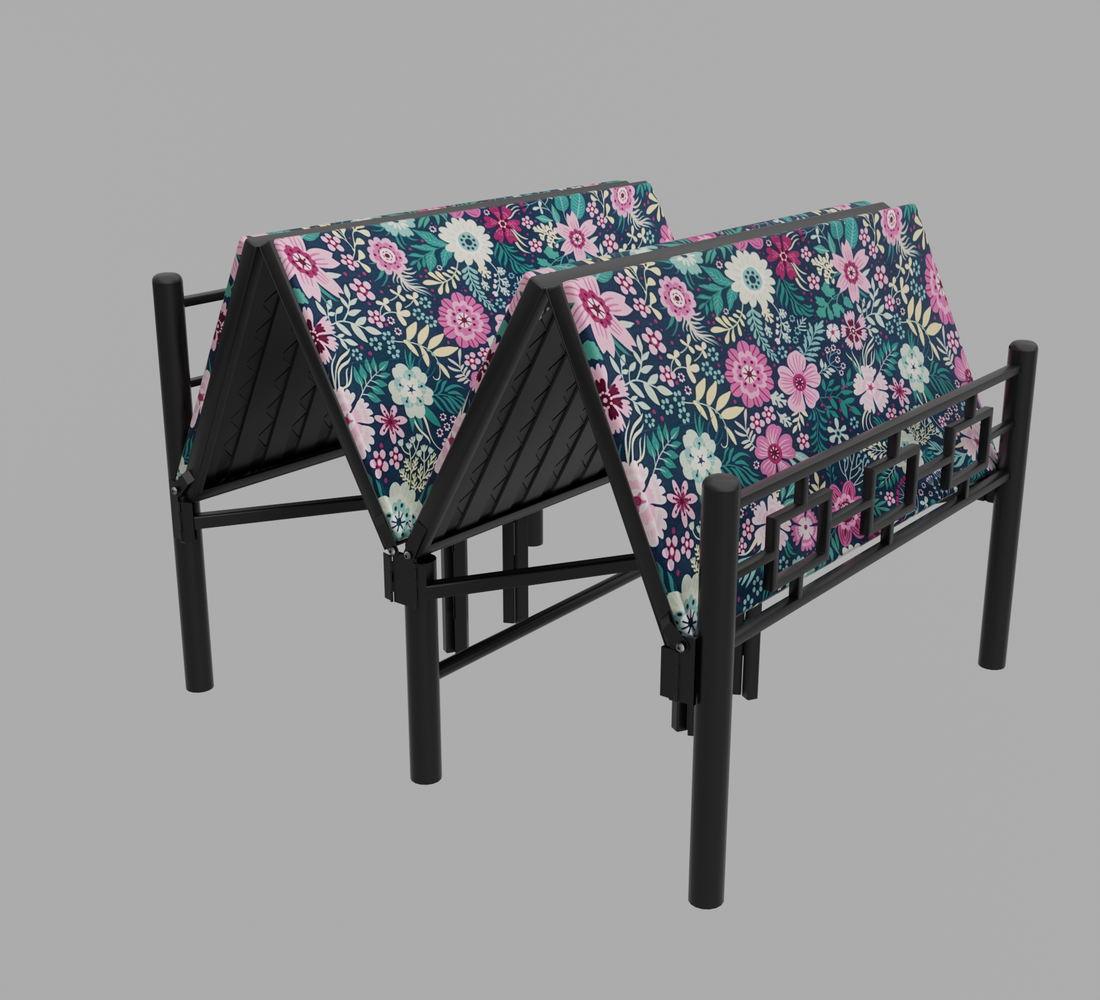 Modern Style Single Foldable Bed with Black Color Mattress | Foldura