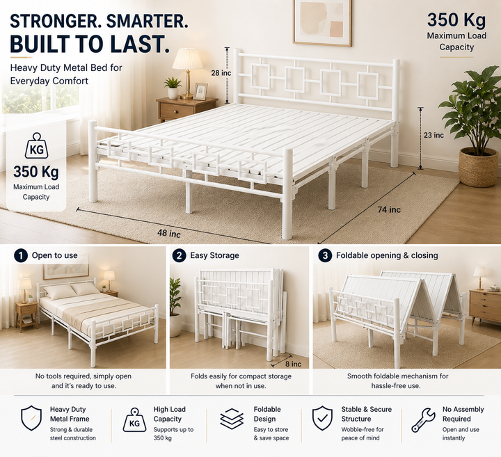 Modern Style White Queen Foldable Bed 6x4ft  | Foldura