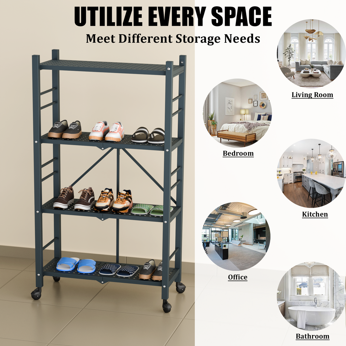 4-Tier Foldable Metal Shelf | Foldura