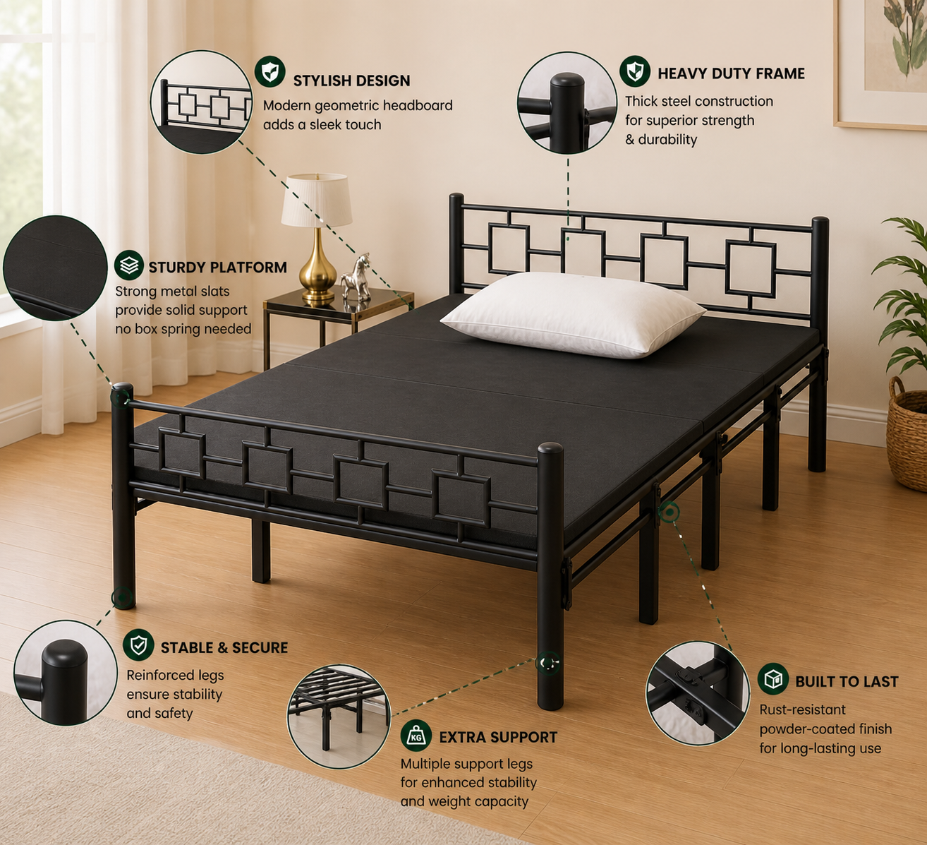 Black Queen Foldable Bed with Mattress 6x4ft | Foldura