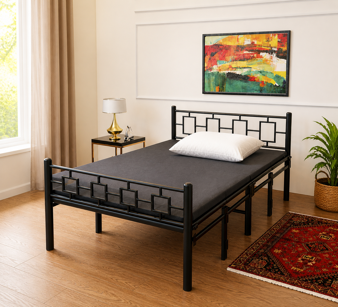Black Queen Foldable Bed with Mattress 6x4ft | Foldura