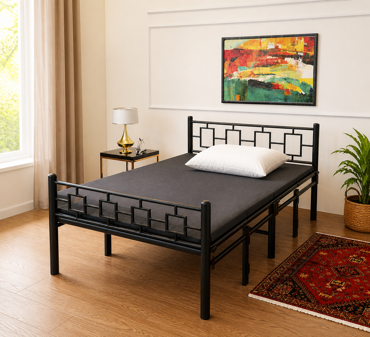 Black Queen Foldable Bed with Mattress 6x4ft | Foldura