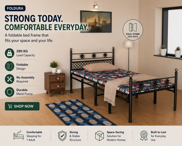 European Style Single Foldable Bed with Hard Mattress 6x3ft | Foldura