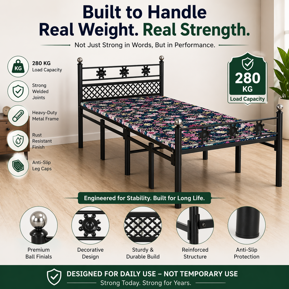 European Style Single Foldable Bed with Hard Mattress 6x3ft | Foldura