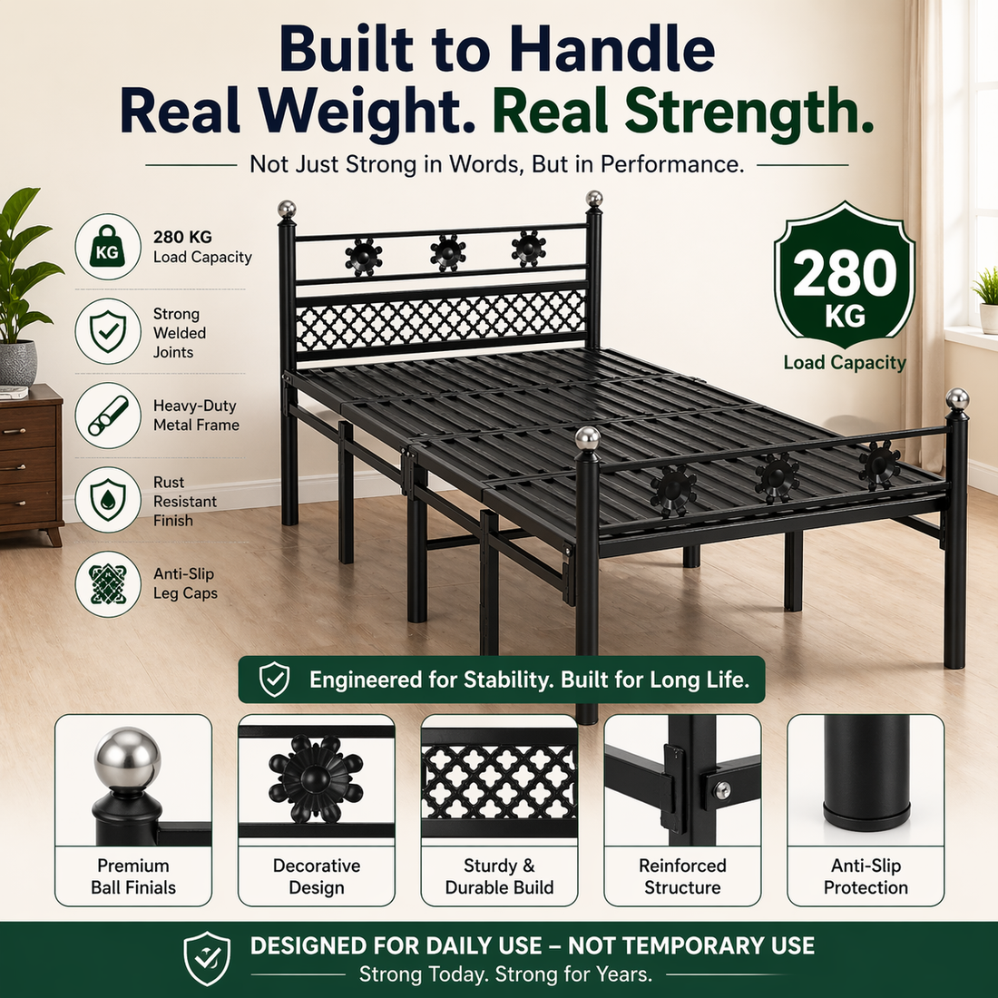 Foldable Single Bed 6x3ft without mat – European Style | Foldura