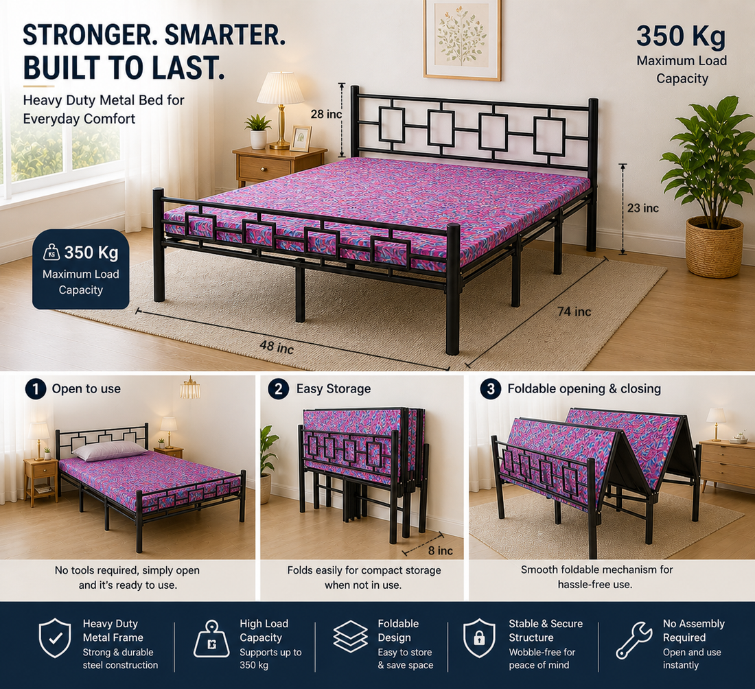 Queen Foldable Bed with Mattress 6x4ft | Foldura
