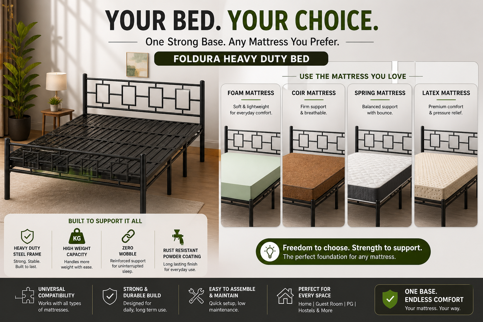 Queen Metal Foldable Bed 6x4ft No Mattress | Foldura