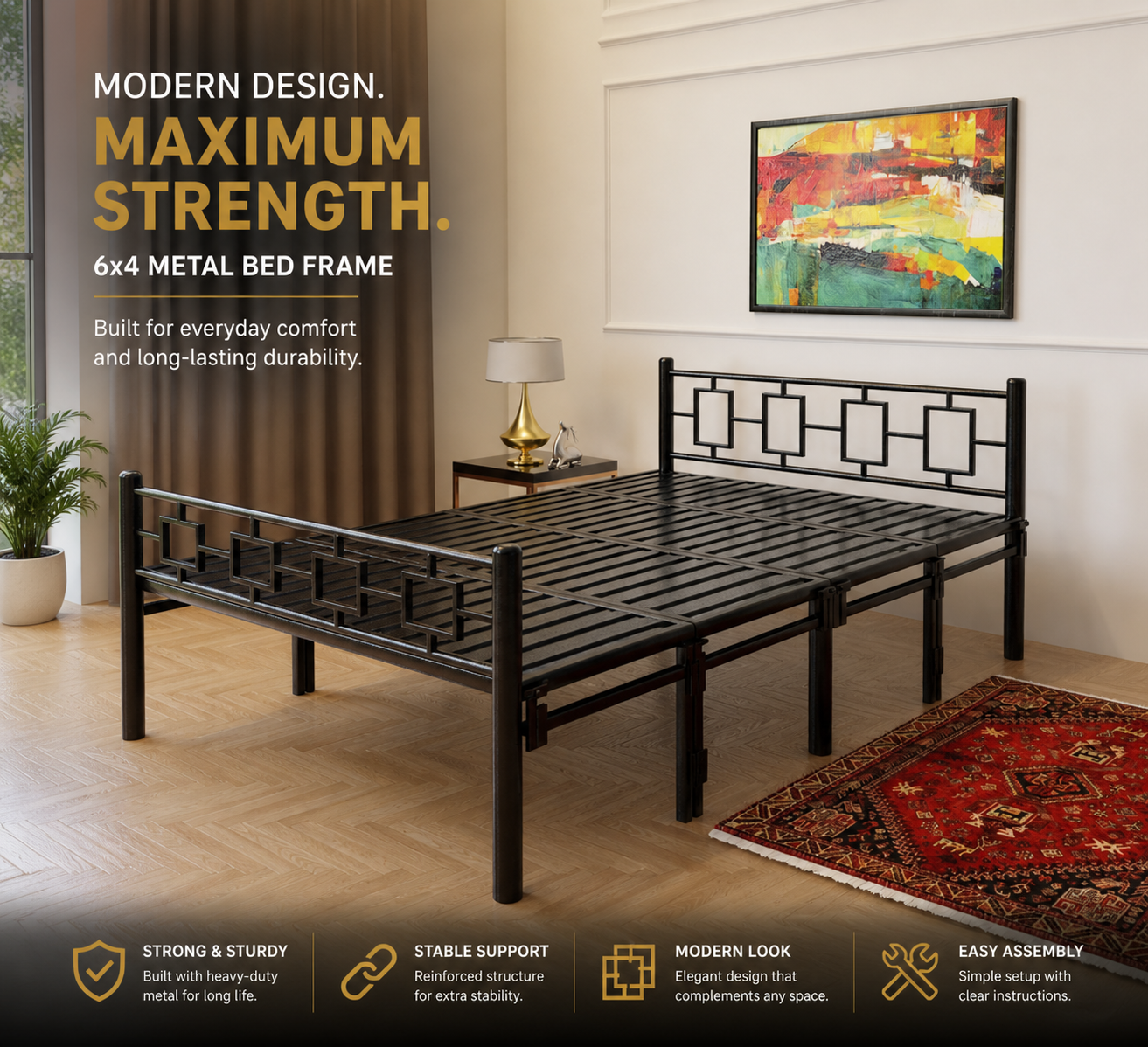 Queen Metal Foldable Bed 6x4ft No Mattress | Foldura