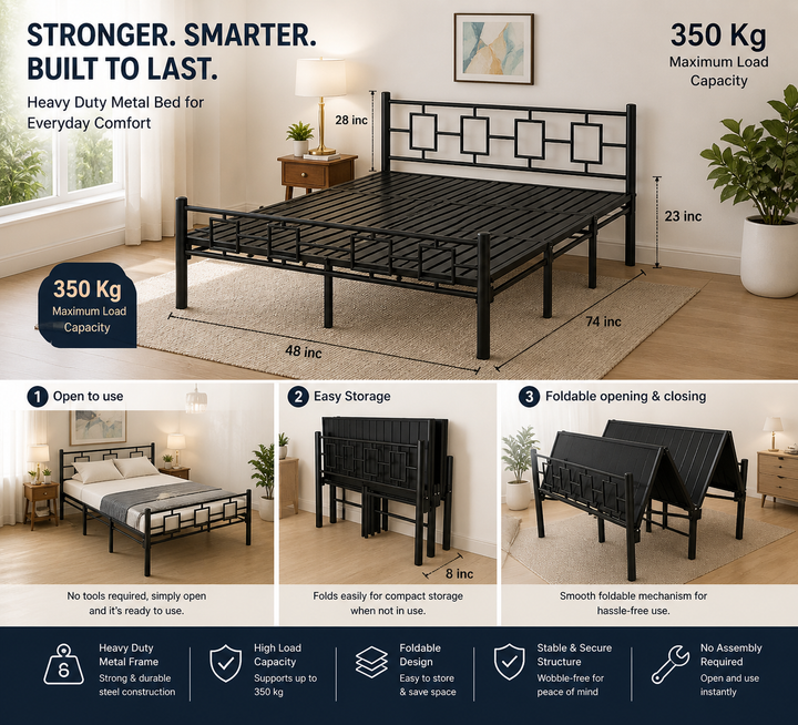 Queen Metal Foldable Bed 6x4ft No Mattress | Foldura