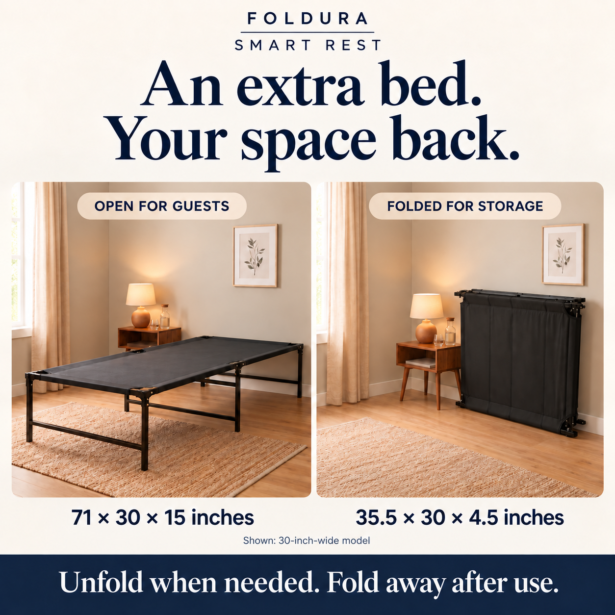 Smart Rest Foldable Single Bed, 6 x 2.5 ft, Black