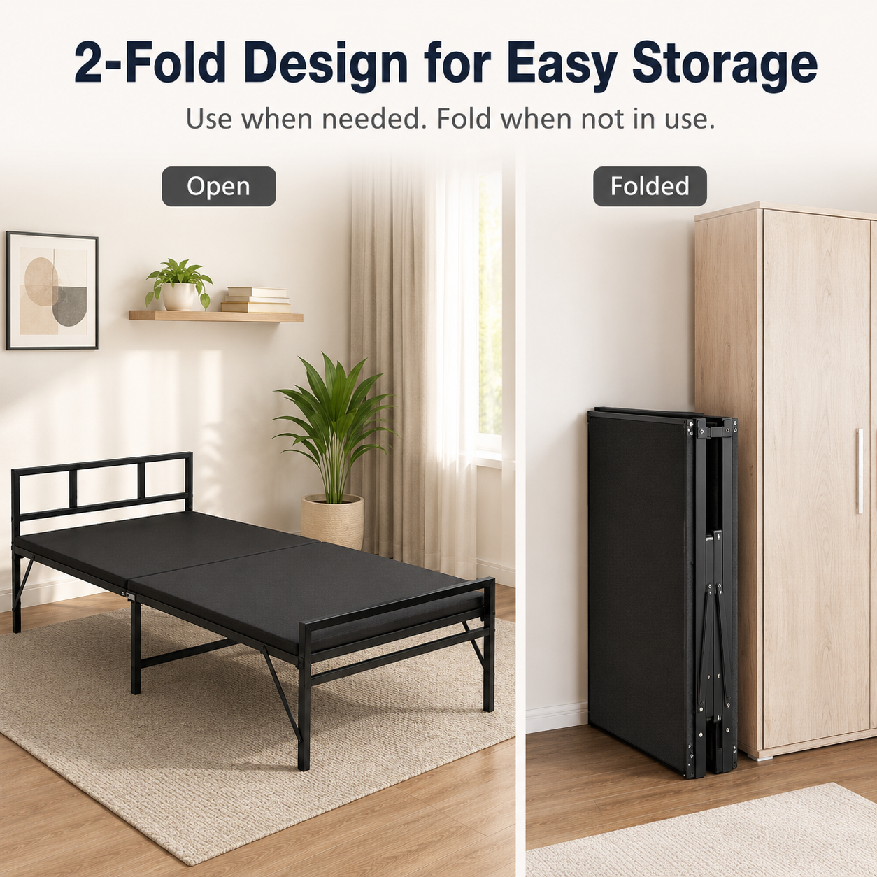 2-Fold Foldable Bed with Cushion 6x3ft | Foldura